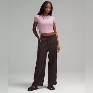 Lululemon Asymmetrical Front-Twist Pima Cotton T-Shirt in Rose Blush Pink, Large